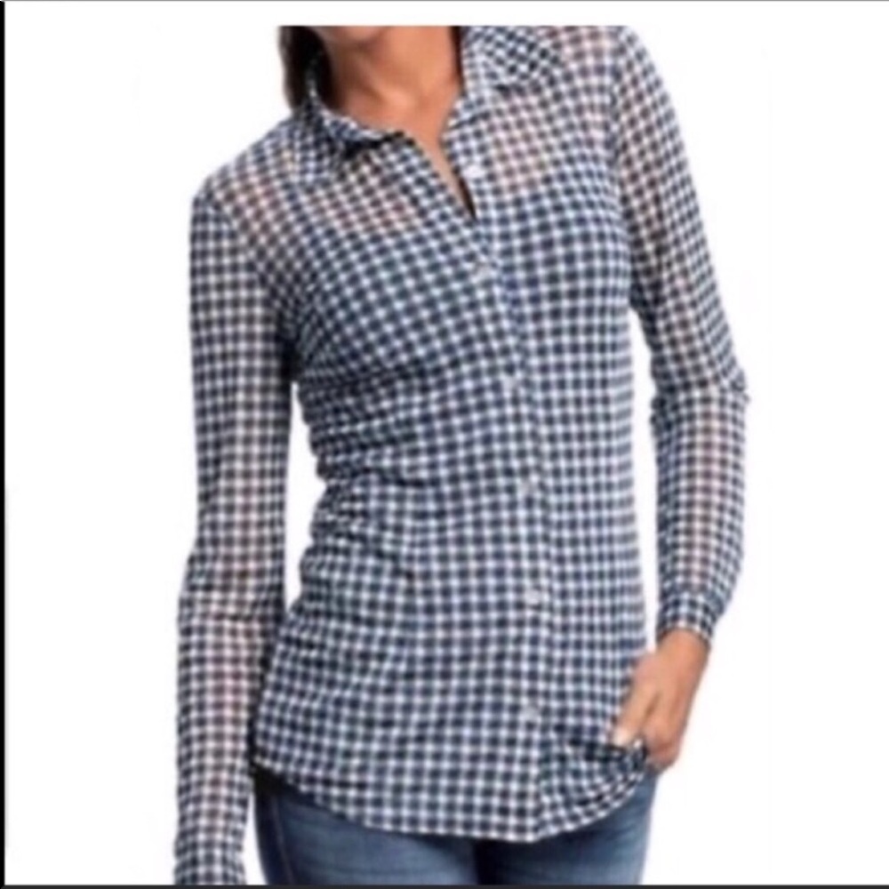 CABI mesh checked blouse long sleeve top
